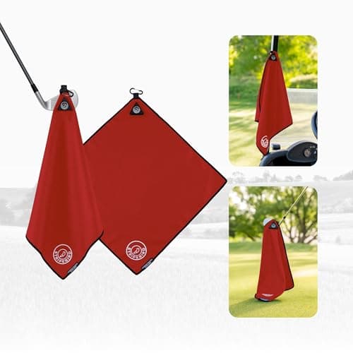 Stripebird - Magnetic Golf Towel (Red) - Microfiber Golf Towel with Built-in Ultra-Strong Neodymium Magnetic Towel - 18" x 18" Golf Bag Towel