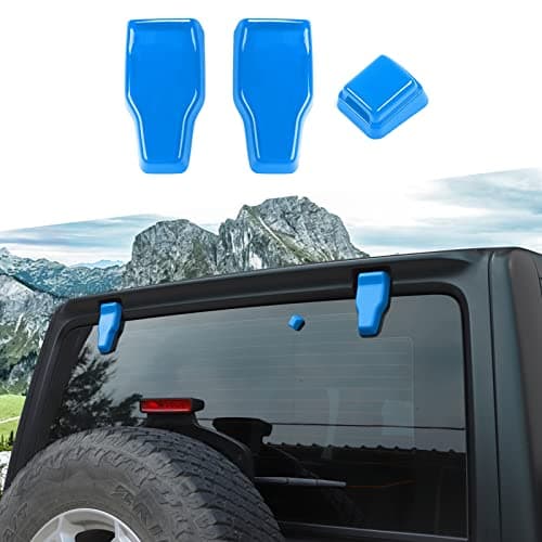 RT-TCZ Tail Door Window Hinge Trim Cover & Rear Rain Wiper Nozzle Decoration Kits Exterior Accessories for 2018-2022 Jeep Wrangler JL JLU,Light Blue