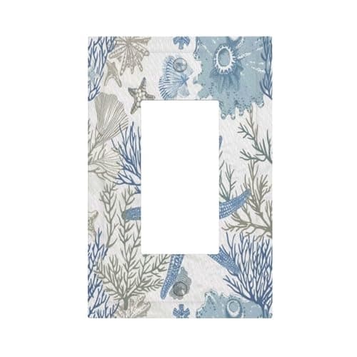 ROUGUI Decorative Outlet Covers Blue and White Starfish Sea life 1 Gang Single Decora GFCI Device Light Switch Cover Plate 1 Rocker Wall Plate Jumbo Switch Plate Cover for Bathroom Bedroom Decor
