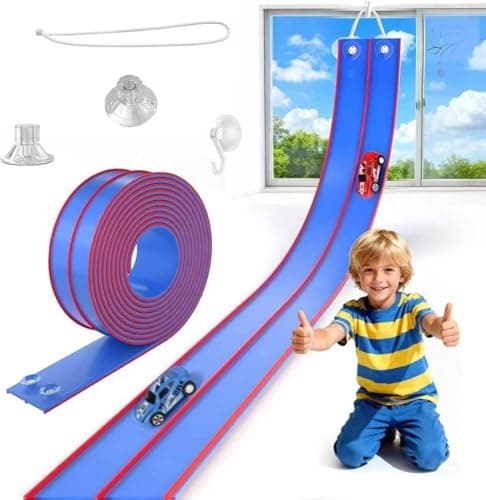 TAEMVV 15 Ft Dual Flexible Race Track for Kids, DIY Ramps Car Track Set Compatible with Hot Wheels 1/64 Diecast Cars, Reinforced Suction Cup for Boys Girls 3+, Blue&Red