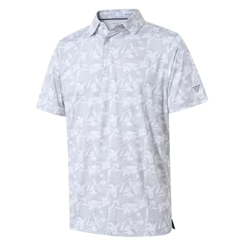 Golf Shirts for Men Dry Fit Short Sleeve Print Performance Moisture Wicking Polo Shirt
