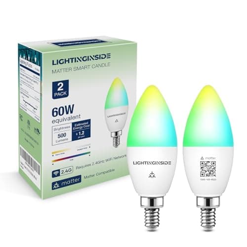Lightinginside Matter Candelabra Smart Light Bulbs 60W Equivalent, 500LM 6W E12 LED Bulb Compatible with Alexa/Siri/Apple Home/Google Home/SmartThings, RGBCW Candle Bulb, 2.4G WiFi, ETL Listed, 2PCS