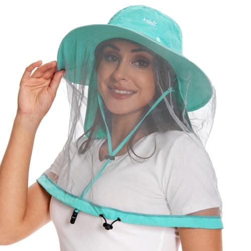 BASSDASH UPF 50+ Mosquito Sun Hat with Hidden Head Net and Neck Flap for Men Women Outdoor Fishing Hiking Camping FH16 Turquoise