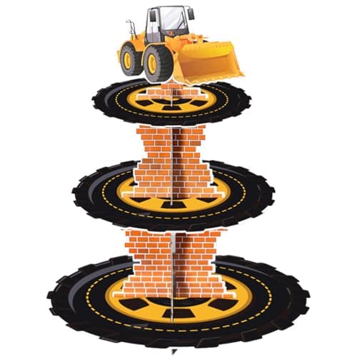 InozoDesign Construction 3-Tier Cardboard Cupcake Stand Dessert Display Tower Holder for Construction Birthday Party Supplies