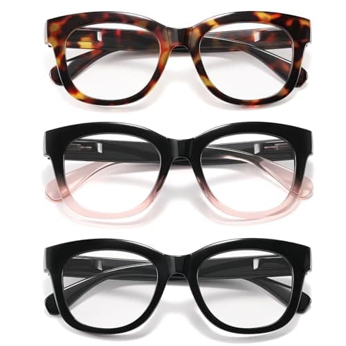 kunchu Reading Glasses for Women - Blue Light Reading Glasses with Spring Hinge, Anti-Glare/Eyestrain Computer Readers (3 Pack, 1.5X)