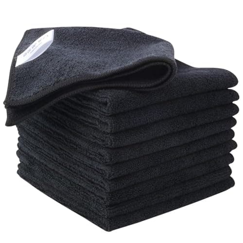 KinHwa Kitchen Washcloths for Dishes Absorbent Microfiber Dish Cloths Quick Dry Dish Rags with Poly Scour Scrub Side Ideal for Kitchen Cleaning (Black, 12inchx12inch 10 Pack)