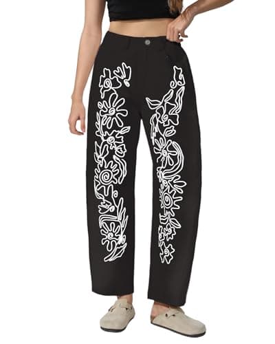 Kedera Embroidered Jeans for Women 2025 Baggy Boyfriend Jeans Barrel Leg Horseshoe Jeans Women Vintage Mid Rise Jeans Black