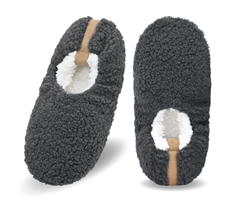 DICUIRD Men's Slippers Socks Autumn Winter Indoor Non-Skid House Teddy velvet Slippers(Gray,10-13)