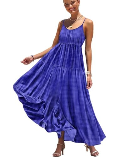 YESNO Summer Bohemian Floral Dresses for Women Spaghetti Straps Maxi Dress Casual Flowy Dresses with Pockets S ES0 Solid Royal Blue