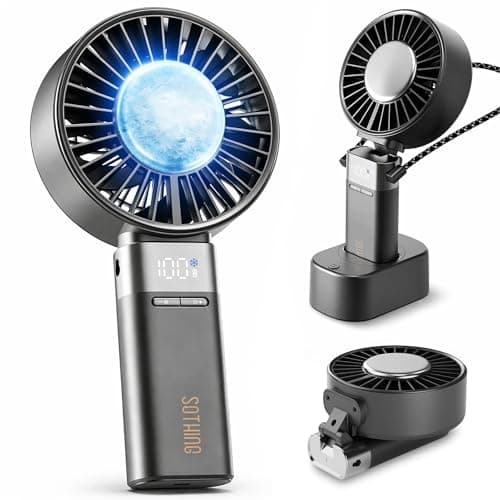 SOTHING Portable Fan Rechargeable with Charging Dock, Auto-Oscillating, 4.43 Inch Oversized Fan Head, Handheld Fan with Cooling Plate, 180° Foldable, 19.4 ft/s Airflow, 1-100 Speeds, Up to 16H Runtime