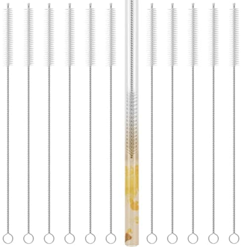 12-Pack Long Straw Cleaner Brush Set - Flexible Stainless Steel Handle for Reusable Straws, Durable, Rust Resistant and Portable Straw Brush Cleaner Bendable for Home & Travel