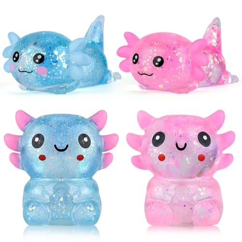 4Pcs Axolotl Squishy,Cute Glitter Sensory Fidget Toy for Kids & Adults