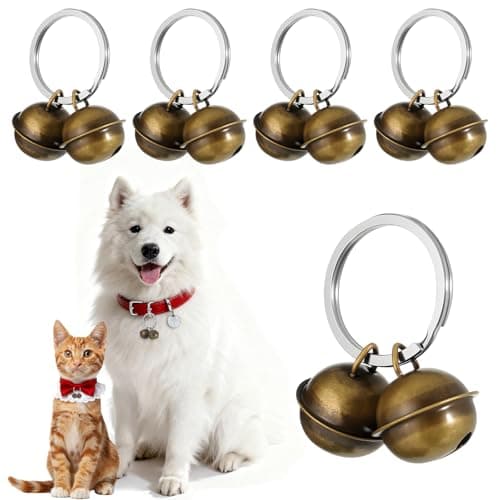 LIQWEI 5pcs Dog Bells for Pet Tracking, Extra Loud Dog and Cat Bells for Collar, Copper Bells with Key Ring, Vintage Copper Collar Charms Pendant