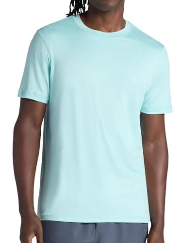 Gaiam Men’s Everyday Basic Crewneck Top, Standard Fit, Stretch Midweight Material, Pastel Turq, X-Large