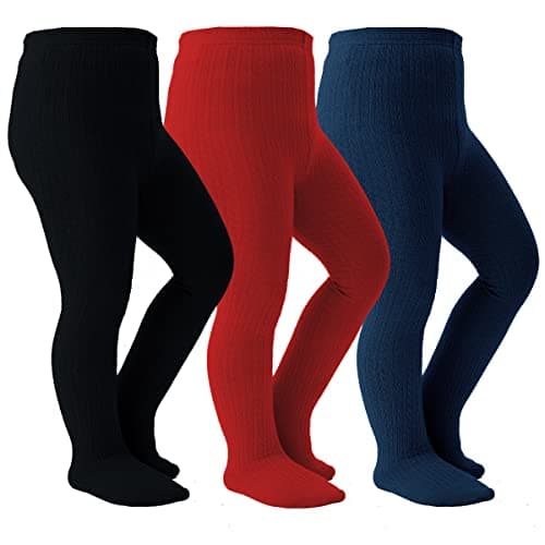 Marchare Baby Girls Tights Thick Cable Knit Solid Seamless Leggings 8-10 Years Winter Warm Stockings For Toddler Girls Navy/Wine/Black 3 Pack