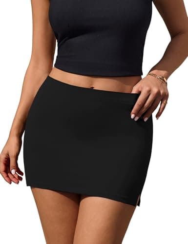 LOMON Womens Black Mini Skirts with Shorts Underneath Sexy Y2k Bodycon Low Rise Tight Micro Skorts Stretchy Trendy Club Going Out Outfits (Black, L)