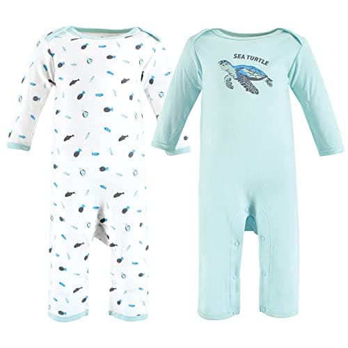 Touched by Nature Unisex Baby Organic Cotton Coveralls, Endangered Sea Turtle, 12-18 Months
