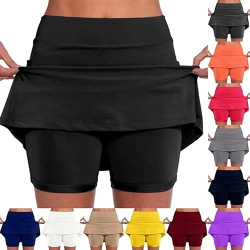 Skorts for Women with Pockets Plus Size Dressy Casual Summer 2026 Athletic High Waisted Tummy Control Cute Golf Tennis Skirts with Shorts Underneath Seniors Clothes Beach Vacation Outfits Black 3X