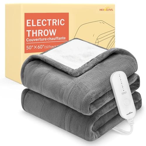 HOMLYNS LuxeHeat Heated Blanket Electric Blanket, Soft Flannel Sherpa Heated Throw, Heating Blanket with 5 Heat Settings, 3 hrs Timer Auto Shut Off (50x60 inches, Grey), Only for 120V Voltage Use