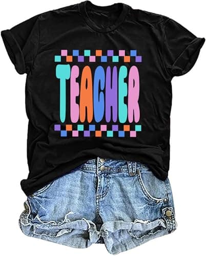 Teacher Shirts Women ABCD Teacher Tshirt Teacher Life Short Sleeve Tops