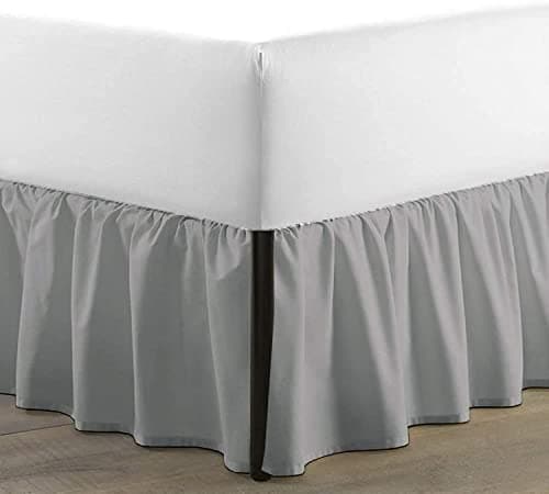 SKY BEDDINGS - Full Size Ruffled Bed Skirt with Split Corners - 14 Inch Drop Dust Ruffle Bed Skirt with Platform Three Sided Coverage - 100% Microfiber, Light Grey