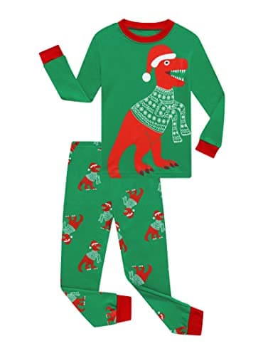Benaive Boys Christmas Pajamas Kids Xmas Holiday Pjs 100% Cotton, 2-Piece Boys Sleepwear Long Sleeves Set Size 7