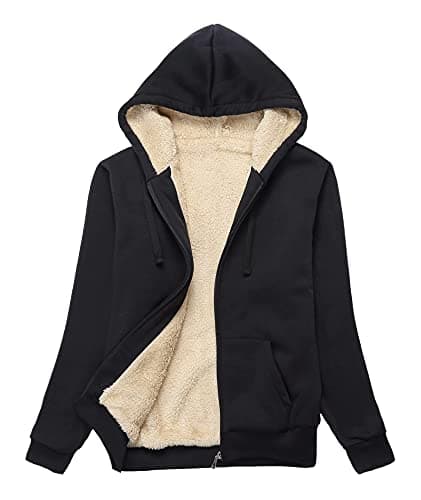 SWISSWELL Hoodies for Women Winter Fleece Sweatshirt - Full Zip Up Thick Sherpa Lined Hooded Jacket Black Small
