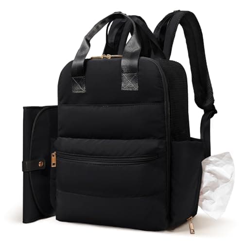 MOMINSIDE Diaper Bag Backpack - Baby Essentials Travel Tote - Baby Diaper Bag, Travel Essentials Baby Bag Diaper Bags with Changing Pad, Stroller Straps,15 Pockets,4 Insulated Pockets,Black