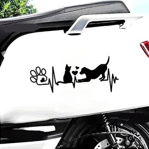 2pcs Dog and Cat Heartbeat Car Decal, 7.87"x3.15" #CZ245(Black)