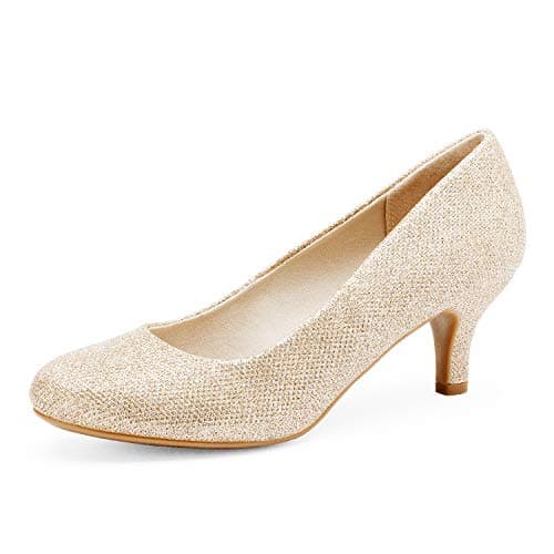 DREAM PAIRS Women's Dress Comfortable Low Heel Pump Shoes,Size 5,Gold,LUVLY