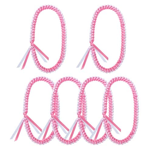 GHGMAO Pink Graduation Lei, Ribbon Lei Necklace for Class of 2026, Braided Necklace Gift Accessories for Women & Men, Pink White Leis for Graduation Parties Decorations