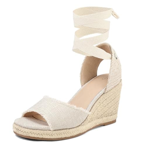 mysoft Women's Wedge Sandals Open Toe Espadrilles Platform Ankle Strap Lace Up Summer Shoes