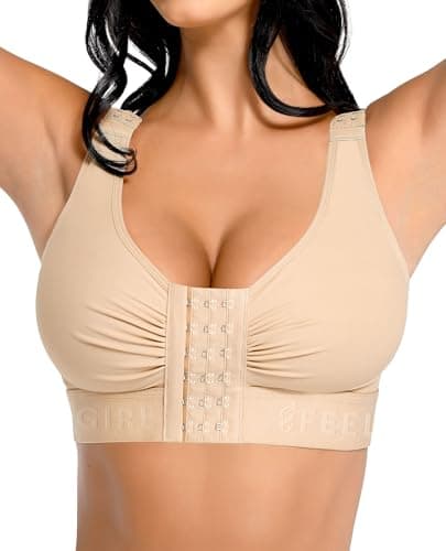 FeelinGirl Front Closure Post Surgical Compression Everyday Bra for Women Mastectomy Plus Size Bra Skin 3XL