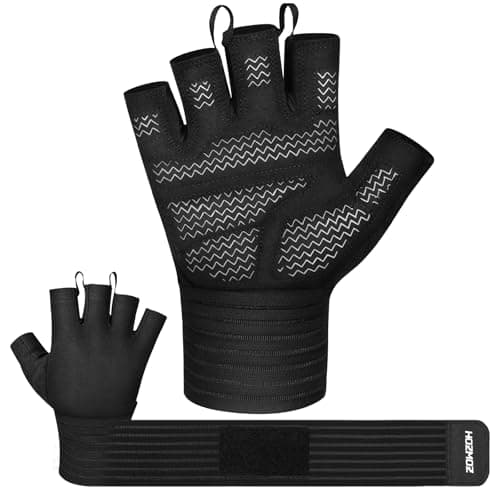 HOZMOZ Weight Lifting Gloves with Wrist Support, Gym Workout Gloves for Men Women, Full Palm 6mm Padded & Grip, Exercise Wrist Wraps for Weightlifting, Fitness, Strength Training, Large