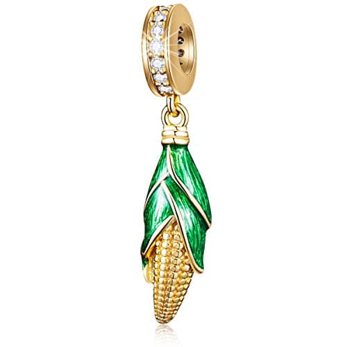 Yellow Gold Plated Corn on the Cob Dangle Charms, Fit Pandora DIY Bracelet