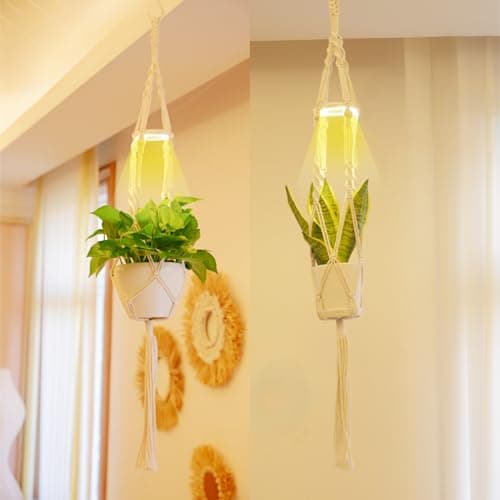 MSFON 2 Pack Macrame Plant Hanger with Grow Light for Indoor Plants