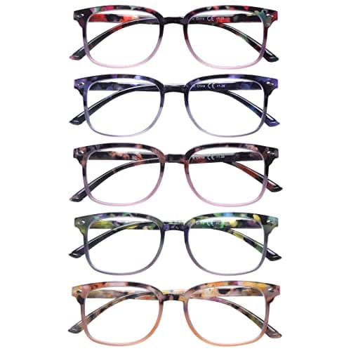STASTEND 5 Pack Reading Glasses Blue Light Blocking for Women,Computer Readers with Spring Hinge (Multicolor-C3, 0.5, multiplier_x)