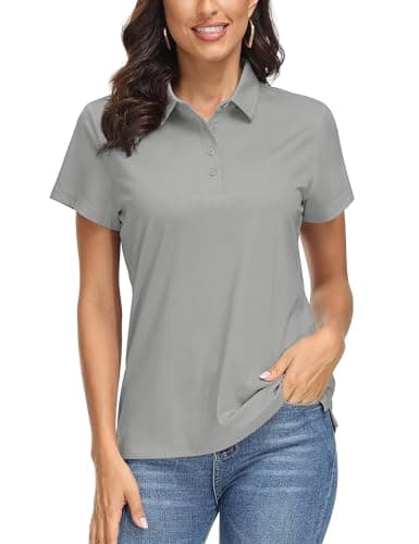 MAGCOMSEN Polos for Women Short Sleeve Golf Polo Shirts Lightweight Casual UV Protection Golf Tennis Tops Light Grey S