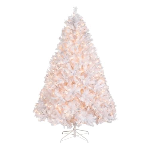 National Tree Company 7 ft Pre-Lit Winchester Pine Artificial Christmas Tree, 450 Clear Lights, 982 Tips, Silver Glitter, Includes Stand, White