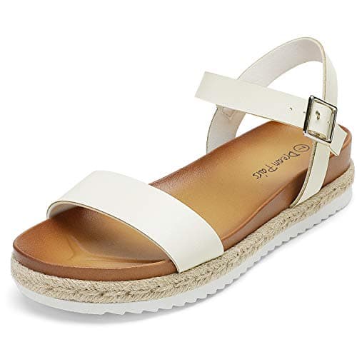 DREAM PAIRS Women’s Open Toe Ankle Strap Espadrille Casual Flatform Platform Wedge Sandals,Size 5.5,White/Pu,SUNNA