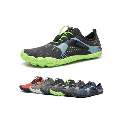 NORTIV 8 Mens Quick Dry Barefoot Aqua Shoes - Outdoor Water Shoes for Swim, Beach Sports, Fishing, Hiking, Diving, Surf, Black/Neon/Green - 7.5 (TREKMAN-1)