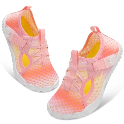 LeIsfIt Kids Water Shoes Boys Girls Swim Beach Shoes Toddler Barefoot Summer Shoe Quick-Dry Lightweight Aqua Socks for Pool Sand, Pink Color, 10 Toddler