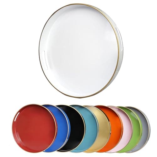 Leemxiiny White Round Decorative Tray with Handles, 13" Elegant Coffee Table Serving Tray for Ottoman Living Room, Bathroom, Outdoors, Breakfast