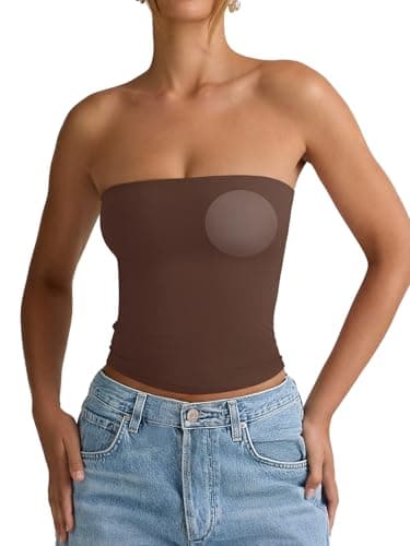 PINKMSTYLE Womens Tube Top with Bulit in Bra Strapless Bandeau Tops Brown