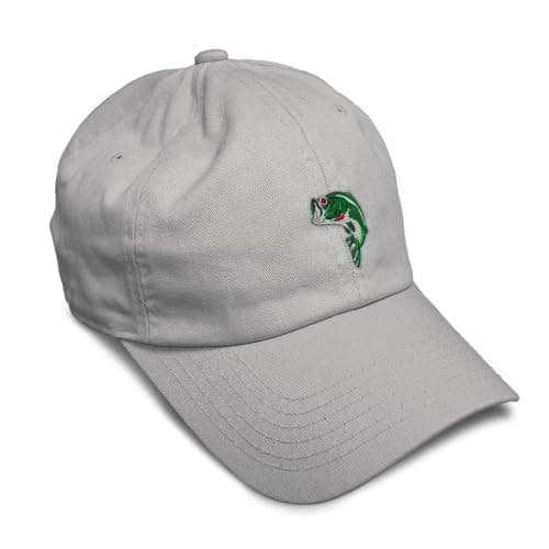 Soft Baseball Cap Fish Sea Bass Embroidery Ocean and Bass Twill Cotton Dad Hats for Men Women Light Grey Design Only