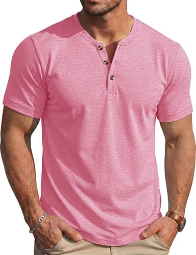 MAGCOMSEN Men's Henley Short Sleeve Shirt Cotton Lightweight T-Shirts Casual Stylish Shirts Summer Basic Solid Tees