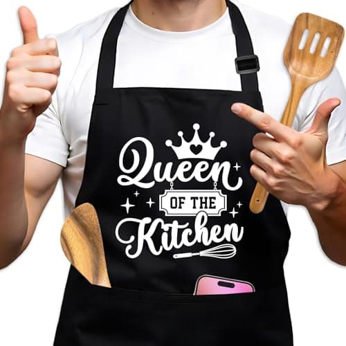 GOSJINNK Funny Baking Aprons for Women, Queen of The Kitchen Black Chef Apron, Adjustable Kitchen Cooking Apron with Pockets, Valentine's Day Gifts for Wife Baker, Mother's Day Gifts for Mom Grandma