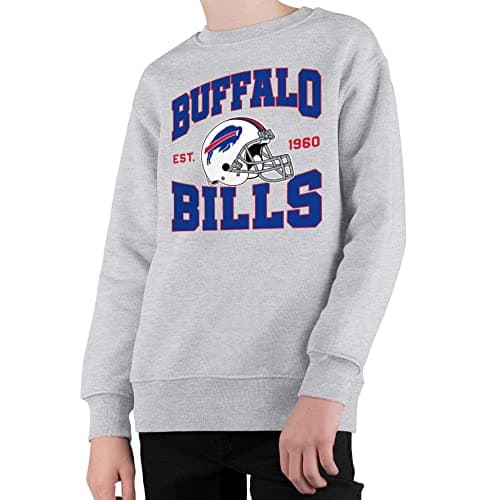 Junk Food Clothing x NFL - Buffalo Bills - Team Helmet - Kids Crewneck Fleece Sweatshirt for Boys and Girls - Size Large