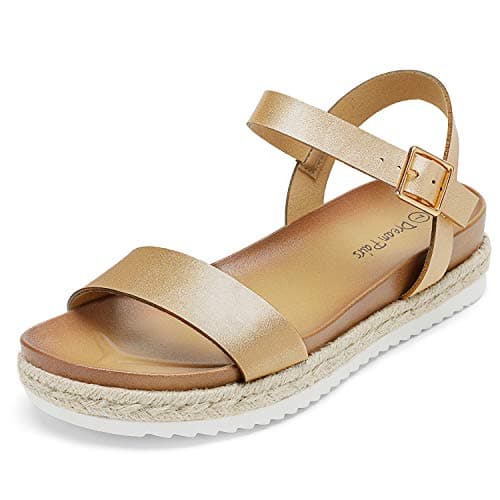 DREAM PAIRS Women’s Open Toe Ankle Strap Espadrille Casual Flatform Platform Wedge Sandals,Size 5.5,Gold/Pu,SUNNA