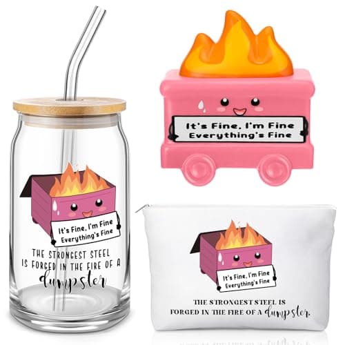 SiliFine 3 Pcs Employee Coworker Gifts Appreciation Set 17 oz Glass Cup Makeup Bag Dumpster Stress Ball for Volunteer Assistant Staff Administrative Professionals Week Vet Assistant Teacher(Pink)
